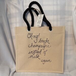 34th & Pine Canvas Tote Bag with Black Handles Champagne instead of milk text